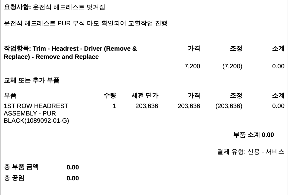 새것으로 교체된 헤드레스트